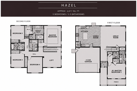 Floor plan for 5 beds, 3.5 baths, 2671 sqft